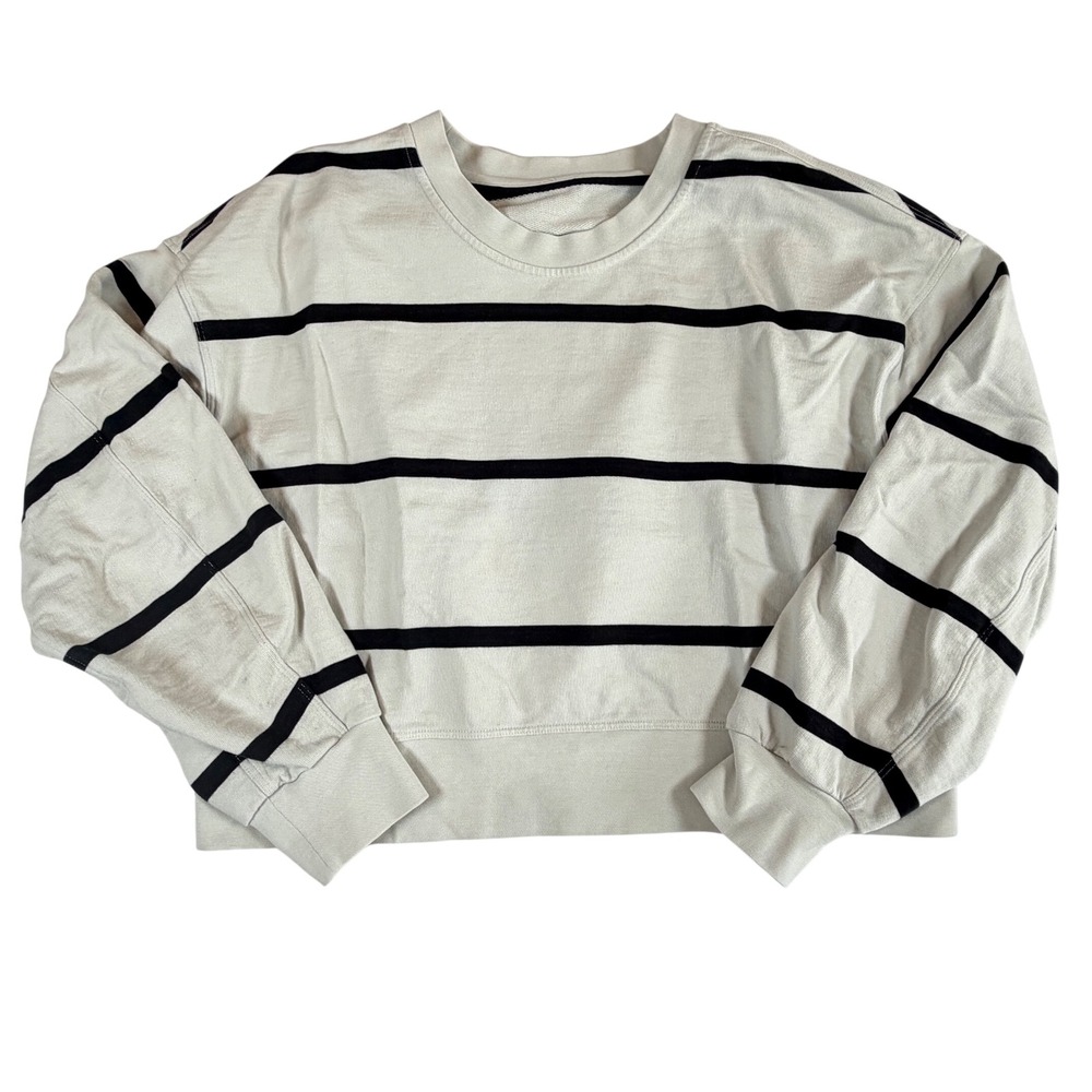 Lululemon Perfectly Oversized Cropped Crewneck Sweatshirt Bone Black Stripe 6